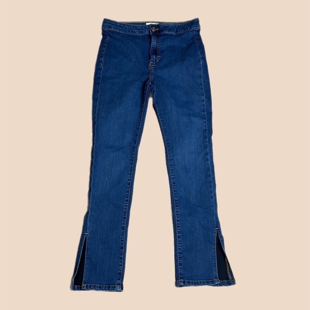 Free People We The Free Women’s High Waisted Split Hem Mini Flare Jeans Blue 30